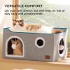 imageBedsure Cat Beds for Indoor Cats  Large Cat Cave for Pet Cat House with Fluffy Ball Hanging and Scratch Pad Foldable Cat Hideaway 165x165x13 inches Loden GreenGrey