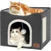 imageBedsure Cat Beds for Indoor Cats  Large Cat Cave for Pet Cat House with Fluffy Ball Hanging and Scratch Pad Foldable Cat Hideaway 165x165x13 inches Loden GreenDark Grey