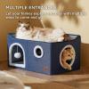 imageBedsure Cat Beds for Indoor Cats  Large Cat Cave for Pet Cat House with Fluffy Ball Hanging and Scratch Pad Foldable Cat Hideaway 165x165x13 inches Loden GreenBlue