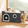 imageBedsure Cat Beds for Indoor Cats  Large Cat Cave for Pet Cat House with Fluffy Ball Hanging and Scratch Pad Foldable Cat Hideaway 165x165x13 inches Loden GreenDark Grey