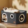 imageBedsure Cat Beds for Indoor Cats  Large Cat Cave for Pet Cat House with Fluffy Ball Hanging and Scratch Pad Foldable Cat Hideaway 165x165x13 inches Loden GreenDark Grey
