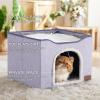 imageBedsure Cat Beds for Indoor Cats  Large Cat Cave for Pet Cat House with Fluffy Ball Hanging and Scratch Pad Foldable Cat Hideaway 165x165x13 inches Loden GreenCloud Purple