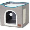 imageBedsure Cat Beds for Indoor Cats  Large Cat Cave for Pet Cat House with Fluffy Ball Hanging and Scratch Pad Foldable Cat Hideaway 165x165x13 inches Loden GreenGrey