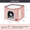 imageBedsure Cat Beds for Indoor Cats  Large Cat Cave for Pet Cat House with Fluffy Ball Hanging and Scratch Pad Foldable Cat Hideaway 165x165x13 inches Loden GreenPink