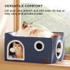 imageBedsure Cat Beds for Indoor Cats  Large Cat Cave for Pet Cat House with Fluffy Ball Hanging and Scratch Pad Foldable Cat Hideaway 165x165x13 inches Loden GreenBlue