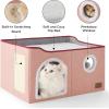 imageBedsure Cat Beds for Indoor Cats  Large Cat Cave for Pet Cat House with Fluffy Ball Hanging and Scratch Pad Foldable Cat Hideaway 165x165x13 inches Loden GreenPink