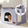 imageBedsure Cat Beds for Indoor Cats  Large Cat Cave for Pet Cat House with Fluffy Ball Hanging and Scratch Pad Foldable Cat Hideaway 165x165x13 inches Loden GreenCloud Purple