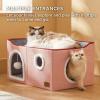 imageBedsure Cat Beds for Indoor Cats  Large Cat Cave for Pet Cat House with Fluffy Ball Hanging and Scratch Pad Foldable Cat Hideaway 165x165x13 inches Loden GreenPink