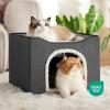 imageBedsure Cat Beds for Indoor Cats  Large Cat Cave for Pet Cat House with Fluffy Ball Hanging and Scratch Pad Foldable Cat Hideaway 165x165x13 inches Loden GreenDark Grey