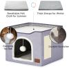 imageBedsure Cat Beds for Indoor Cats  Large Cat Cave for Pet Cat House with Fluffy Ball Hanging and Scratch Pad Foldable Cat Hideaway 165x165x13 inches Loden GreenCloud Purple