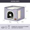 imageBedsure Cat Beds for Indoor Cats  Large Cat Cave for Pet Cat House with Fluffy Ball Hanging and Scratch Pad Foldable Cat Hideaway 165x165x13 inches Loden GreenCloud Purple