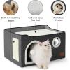 imageBedsure Cat Beds for Indoor Cats  Large Cat Cave for Pet Cat House with Fluffy Ball Hanging and Scratch Pad Foldable Cat Hideaway 165x165x13 inches Loden GreenDark Grey