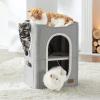 imageBedsure Cat Beds for Indoor Cats  Large Cat Cave for Pet Cat House with Fluffy Ball Hanging and Scratch Pad Foldable Cat Hideaway 165x165x13 inches Loden GreenGrey