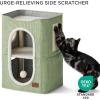 imageBedsure Cat Beds for Indoor Cats  Large Cat Cave for Pet Cat House with Fluffy Ball Hanging and Scratch Pad Foldable Cat Hideaway 165x165x13 inches Loden GreenGreen