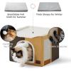 imageBedsure Cat Beds for Indoor Cats  Large Cat Cave for Pet Cat House with Fluffy Ball Hanging and Scratch Pad Foldable Cat Hideaway 165x165x13 inches Loden GreenBurnt Honeycomb