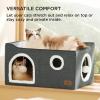 imageBedsure Cat Beds for Indoor Cats  Large Cat Cave for Pet Cat House with Fluffy Ball Hanging and Scratch Pad Foldable Cat Hideaway 165x165x13 inches Loden GreenDark Grey