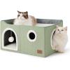 imageBedsure Cat Beds for Indoor Cats  Large Cat Cave for Pet Cat House with Fluffy Ball Hanging and Scratch Pad Foldable Cat Hideaway 165x165x13 inches Loden GreenGreen