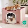 imageBedsure Cat Beds for Indoor Cats  Large Cat Cave for Pet Cat House with Fluffy Ball Hanging and Scratch Pad Foldable Cat Hideaway 165x165x13 inches Loden GreenPink