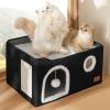 imageBedsure Cat Beds for Indoor Cats  Large Cat Cave for Pet Cat House with Fluffy Ball Hanging and Scratch Pad Foldable Cat Hideaway 165x165x13 inches Loden GreenBlack