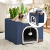 imageBedsure Cat Beds for Indoor Cats  Large Cat Cave for Pet Cat House with Fluffy Ball Hanging and Scratch Pad Foldable Cat Hideaway 165x165x13 inches Loden GreenBlue