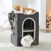 imageBedsure Cat Beds for Indoor Cats  Large Cat Cave for Pet Cat House with Fluffy Ball Hanging and Scratch Pad Foldable Cat Hideaway 165x165x13 inches Loden GreenDark Grey