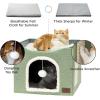 imageBedsure Cat Beds for Indoor Cats  Large Cat Cave for Pet Cat House with Fluffy Ball Hanging and Scratch Pad Foldable Cat Hideaway 165x165x13 inches Loden GreenGreen