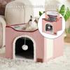 imageBedsure Cat Beds for Indoor Cats  Large Cat Cave for Pet Cat House with Fluffy Ball Hanging and Scratch Pad Foldable Cat Hideaway 165x165x13 inches Loden GreenPink