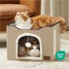 imageBedsure Cat Beds for Indoor Cats  Large Cat Cave for Pet Cat House with Fluffy Ball Hanging and Scratch Pad Foldable Cat Hideaway 165x165x13 inches Loden GreenBrown