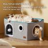 imageBedsure Cat Beds for Indoor Cats  Large Cat Cave for Pet Cat House with Fluffy Ball Hanging and Scratch Pad Foldable Cat Hideaway 165x165x13 inches Loden GreenGrey