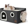 imageBedsure Cat Beds for Indoor Cats  Large Cat Cave for Pet Cat House with Fluffy Ball Hanging and Scratch Pad Foldable Cat Hideaway 165x165x13 inches Loden GreenDark Grey