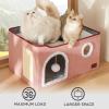 imageBedsure Cat Beds for Indoor Cats  Large Cat Cave for Pet Cat House with Fluffy Ball Hanging and Scratch Pad Foldable Cat Hideaway 165x165x13 inches Loden GreenPink