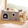 imageBedsure Cat Beds for Indoor Cats  Large Cat Cave for Pet Cat House with Fluffy Ball Hanging and Scratch Pad Foldable Cat Hideaway 165x165x13 inches Loden GreenGrey