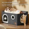 imageBedsure Cat Beds for Indoor Cats  Large Cat Cave for Pet Cat House with Fluffy Ball Hanging and Scratch Pad Foldable Cat Hideaway 165x165x13 inches Loden GreenDark Grey