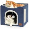 imageBedsure Cat Beds for Indoor Cats  Large Cat Cave for Pet Cat House with Fluffy Ball Hanging and Scratch Pad Foldable Cat Hideaway 165x165x13 inches Loden GreenBlue