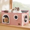imageBedsure Cat Beds for Indoor Cats  Large Cat Cave for Pet Cat House with Fluffy Ball Hanging and Scratch Pad Foldable Cat Hideaway 165x165x13 inches Loden GreenPink