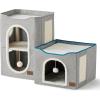 imageBedsure Cat Beds for Indoor Cats  Large Cat Cave for Pet Cat House with Fluffy Ball Hanging and Scratch Pad Foldable Cat Hideaway 165x165x13 inches Loden GreenGrey
