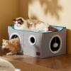imageBedsure Cat Beds for Indoor Cats  Large Cat Cave for Pet Cat House with Fluffy Ball Hanging and Scratch Pad Foldable Cat Hideaway 165x165x13 inches Loden GreenGrey