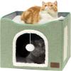 imageBedsure Cat Beds for Indoor Cats  Large Cat Cave for Pet Cat House with Fluffy Ball Hanging and Scratch Pad Foldable Cat Hideaway 165x165x13 inches Loden GreenGreen