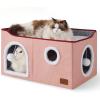imageBedsure Cat Beds for Indoor Cats  Large Cat Cave for Pet Cat House with Fluffy Ball Hanging and Scratch Pad Foldable Cat Hideaway 165x165x13 inches Loden GreenPink
