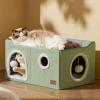 imageBedsure Cat Beds for Indoor Cats  Large Cat Cave for Pet Cat House with Fluffy Ball Hanging and Scratch Pad Foldable Cat Hideaway 165x165x13 inches Loden GreenGreen