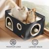 imageBedsure Cat Beds for Indoor Cats  Large Cat Cave for Pet Cat House with Fluffy Ball Hanging and Scratch Pad Foldable Cat Hideaway 165x165x13 inches Loden GreenDark Grey