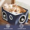imageBedsure Cat Beds for Indoor Cats  Large Cat Cave for Pet Cat House with Fluffy Ball Hanging and Scratch Pad Foldable Cat Hideaway 165x165x13 inches Loden GreenBlue