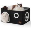 imageBedsure Cat Beds for Indoor Cats  Large Cat Cave for Pet Cat House with Fluffy Ball Hanging and Scratch Pad Foldable Cat Hideaway 165x165x13 inches Loden GreenBlack