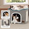 imageBedsure Cat Beds for Indoor Cats  Large Cat Cave for Pet Cat House with Fluffy Ball Hanging and Scratch Pad Foldable Cat Hideaway 165x165x13 inches Loden GreenGrey
