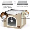 imageBedsure Cat Beds for Indoor Cats  Large Cat Cave for Pet Cat House with Fluffy Ball Hanging and Scratch Pad Foldable Cat Hideaway 165x165x13 inches Loden GreenBrown