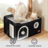 imageBedsure Cat Beds for Indoor Cats  Large Cat Cave for Pet Cat House with Fluffy Ball Hanging and Scratch Pad Foldable Cat Hideaway 165x165x13 inches Loden GreenBlack
