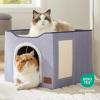 imageBedsure Cat Beds for Indoor Cats  Large Cat Cave for Pet Cat House with Fluffy Ball Hanging and Scratch Pad Foldable Cat Hideaway 165x165x13 inches Loden GreenCloud Purple