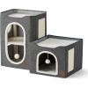 imageBedsure Cat Beds for Indoor Cats  Large Cat Cave for Pet Cat House with Fluffy Ball Hanging and Scratch Pad Foldable Cat Hideaway 165x165x13 inches Loden GreenDark Grey