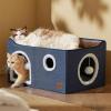 imageBedsure Cat Beds for Indoor Cats  Large Cat Cave for Pet Cat House with Fluffy Ball Hanging and Scratch Pad Foldable Cat Hideaway 165x165x13 inches Loden GreenBlue