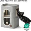 imageBedsure Cat Beds for Indoor Cats  Large Cat Cave for Pet Cat House with Fluffy Ball Hanging and Scratch Pad Foldable Cat Hideaway 165x165x13 inches Loden GreenGrey